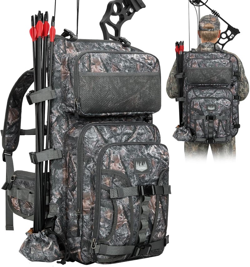 Gonex Bow Hunting Backpack for Men with Detachable Arrow Tube, 900D Waterproof Polyester, Full-Padded Protection, Archery Saddle Bag with Multi-Pockets & Game Hauling Straps for Compound Bow - Image 1